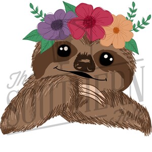 Hand Drawn Sloth Wearing Flower Crown Design PNG File, Sublimation, Digital Download, Sublimation Designs, PNG