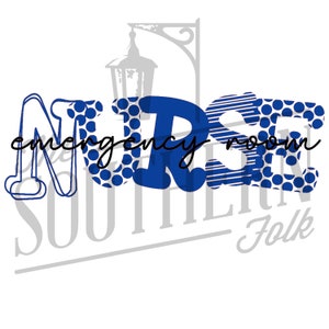 Blue ER Nurse PNG File, Sublimation Design, Digital Download, Hand Drawn