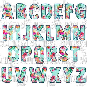 Floral Alphabet 26 Letters, PNG File, Sublimation, Digital Download, Sublimation Design Elements, Alpha Packs, PNG Elements