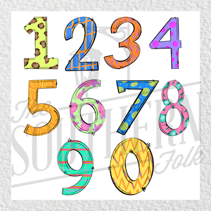 Hand Drawn Numbers, Elements PNG File, Sublimation, Digital Download