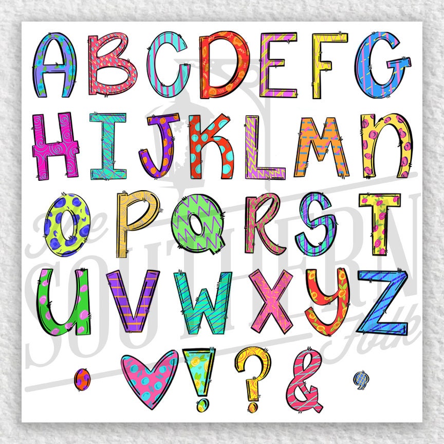 Hand Drawn Alphabet 26 Letters PNG File Sublimation ...