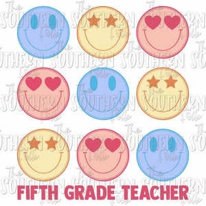 Retro Fifth Grade Teacher PNG File, Sublimation Designs, Digital Download, Sublimation Designs Downloads, Teacher Designs, Back to School