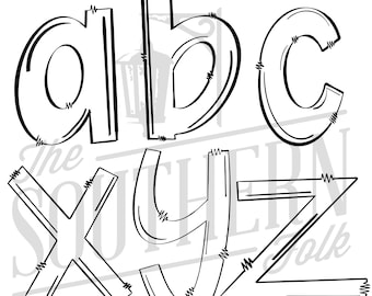 Hand Drawn Lowercase Alphabet Outlines ( TRANSPARENT Inside ) 26 PNG File, Sublimation, Digital Download