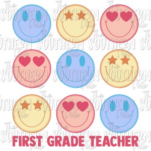 Retro First Grade Teacher PNG File, Sublimation Designs, Digital Download, Sublimation Designs Downloads, Teacher Designs, Back to School