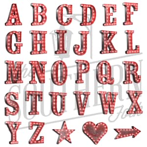 Red Marquee Alphabet 26 Letters 3 Shapes PNG File, Sublimation, Digital Download