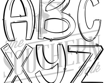 Hand Drawn Alphabet Outlines ( TRANSPARENT Inside ) 26 PNG File, Sublimation, Digital Download