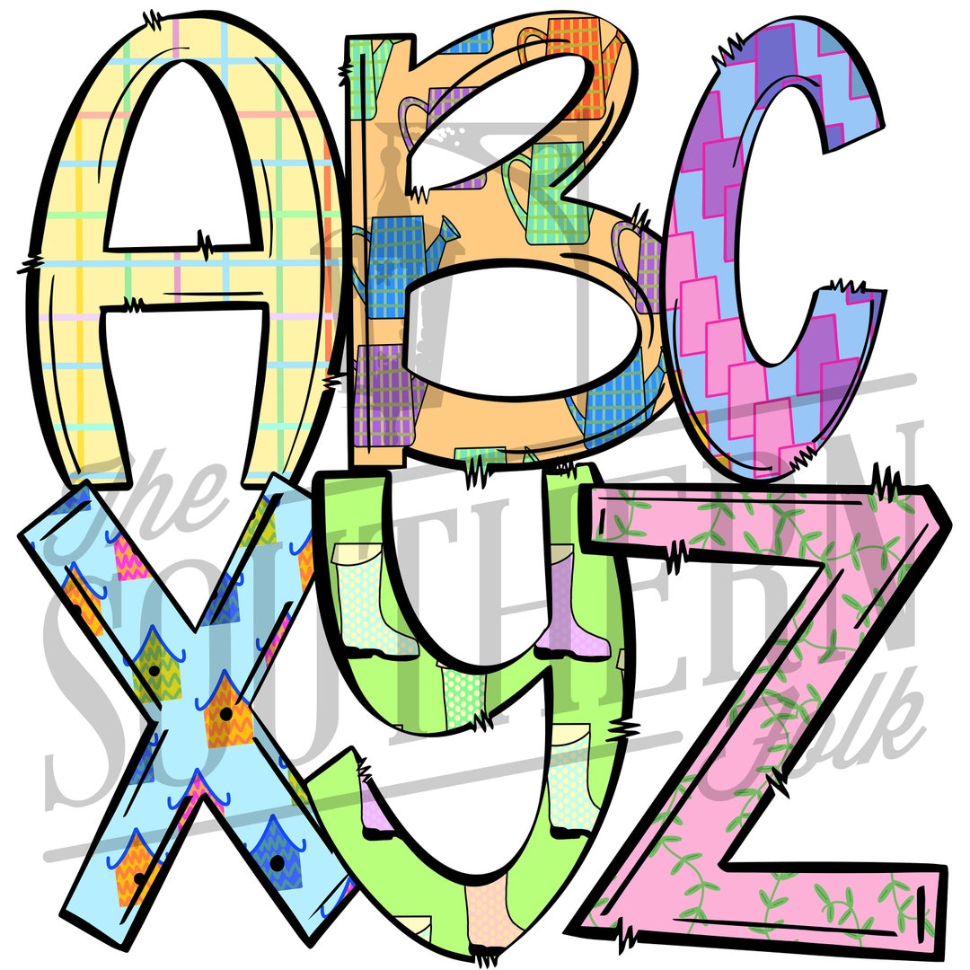 Hand Drawn Spring Alphabet 26 Letters PNG File, Sublimation, Digital ...