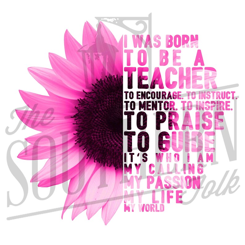 Pink Teacher Sunflower PNG File Sublimation Design Digital Etsy