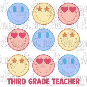 Retro Third Grade Teacher PNG File, Sublimation Designs, Digital Download, Sublimation Designs Downloads, Teacher Designs, Back to School