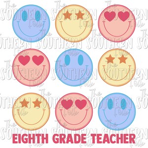 Retro Eighth Grade Teacher PNG File, Sublimation Designs, Digital Download, Sublimation Designs Downloads, Teacher Designs, Back to School
