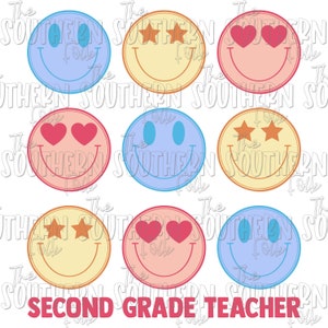 Retro Second Grade Teacher PNG File, Sublimation Designs, Digital Download, Sublimation Designs Downloads, Teacher Designs, Back to School