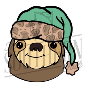 Teal Cheetah Santa Sloth Sublimation Design, PNG File, Digital Download, Sublimation Designs Downloads, Hand Drawn