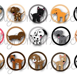 INSTANT DOWNLOAD Dog Puppies 1 inch Bottlecap Image dogs puppy puppies plain bottle cap animal breeds cartoon cute playful sweet adorable