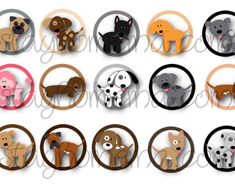 INSTANT DOWNLOAD Dog Puppies 1 inch Bottlecap Image dogs puppy puppies plain bottle cap animal breeds cartoon cute playful sweet adorable