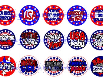 INSTANT DOWNLOAD One Inch 4x6 Bottle Cap Images: Patriotic USA America girl home of the brave red white blue give me liberty
