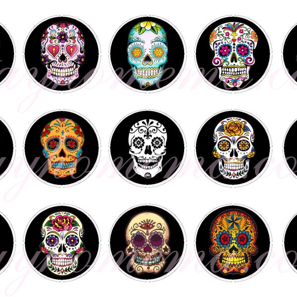 INSTANT DOWNLOAD One Inch 4x6 Bottle Cap Images: Sugar Skulls, Day of the Dead