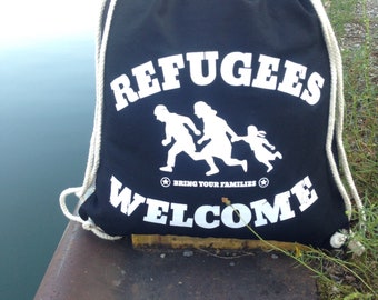 Refugees Welcome - Turnbeutel schwarz/weiß
