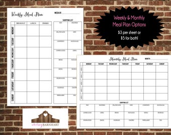 meal plan template etsy monthly meal plan template