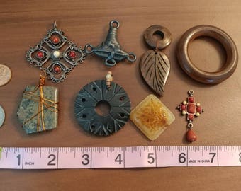 Detash Lot Boho Pendants, Handmade Wood, Stone, etc