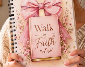 Walk by Faith-dagboek, omslag met bloemenroze strik, bijbelstudienotitieboekje