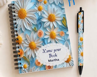Custom Name Floral A6 Notebook and Pen Set, Christian Prayer Journal, Quiet Time Gift for Her