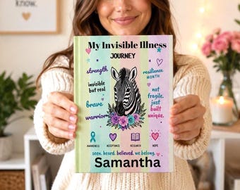 Personalized Invisible Illness Journal, Zebra Warrior Notebook, Chronic Illness Diary, Pastel Watercolor Stripes