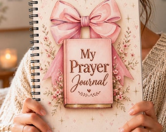 My Prayer Journal, inclusief personalisatie, roze strik, notitieboek met spiraal, gelinieerd en bekleed