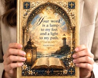 Christian Lighthouse Journal, Psalm 119:105 Devotional Notebook, Coastal Faith Writing