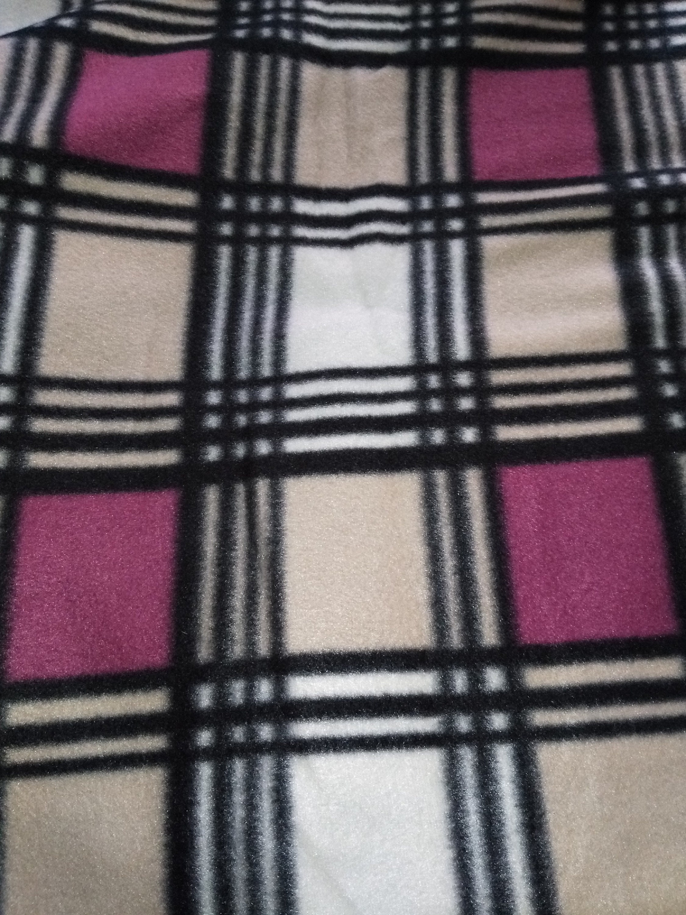 Fleece Plaid Pink Grey Gray Fleece Fabric Print by the Yard o1001-plaid-pink-greys A511.14