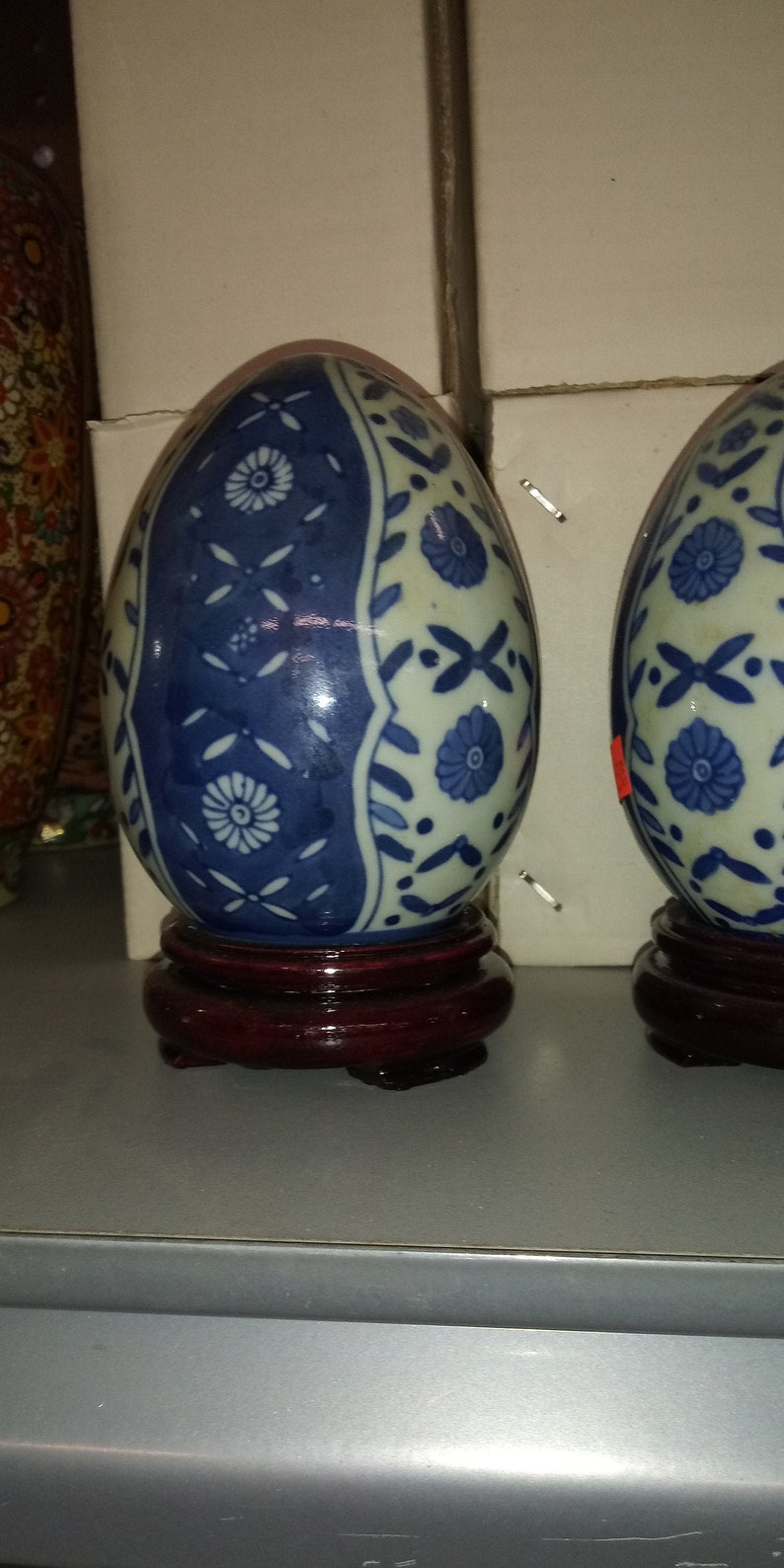 Chinese Porcelain Egg on Wood Stand Etsy