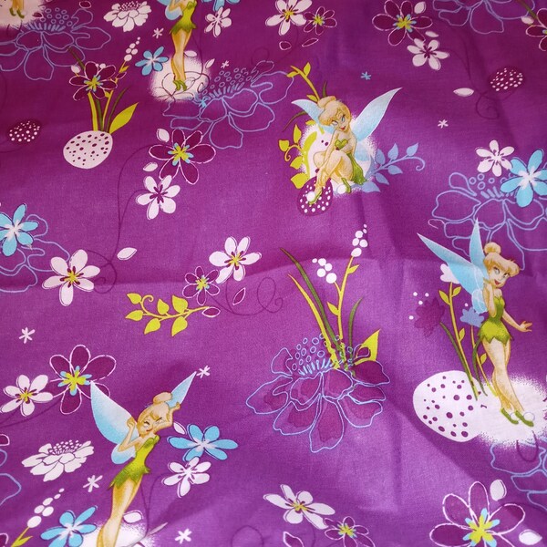 Purple Tinkerbell Among Flowers Cotton Fabric Springs Creative 2010 OOP