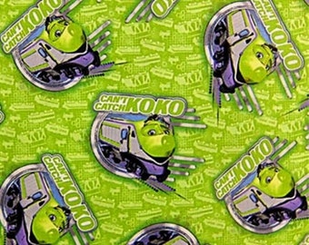 Tissu en coton vert Chuggington Can't Catch Koko Cartoon Trains