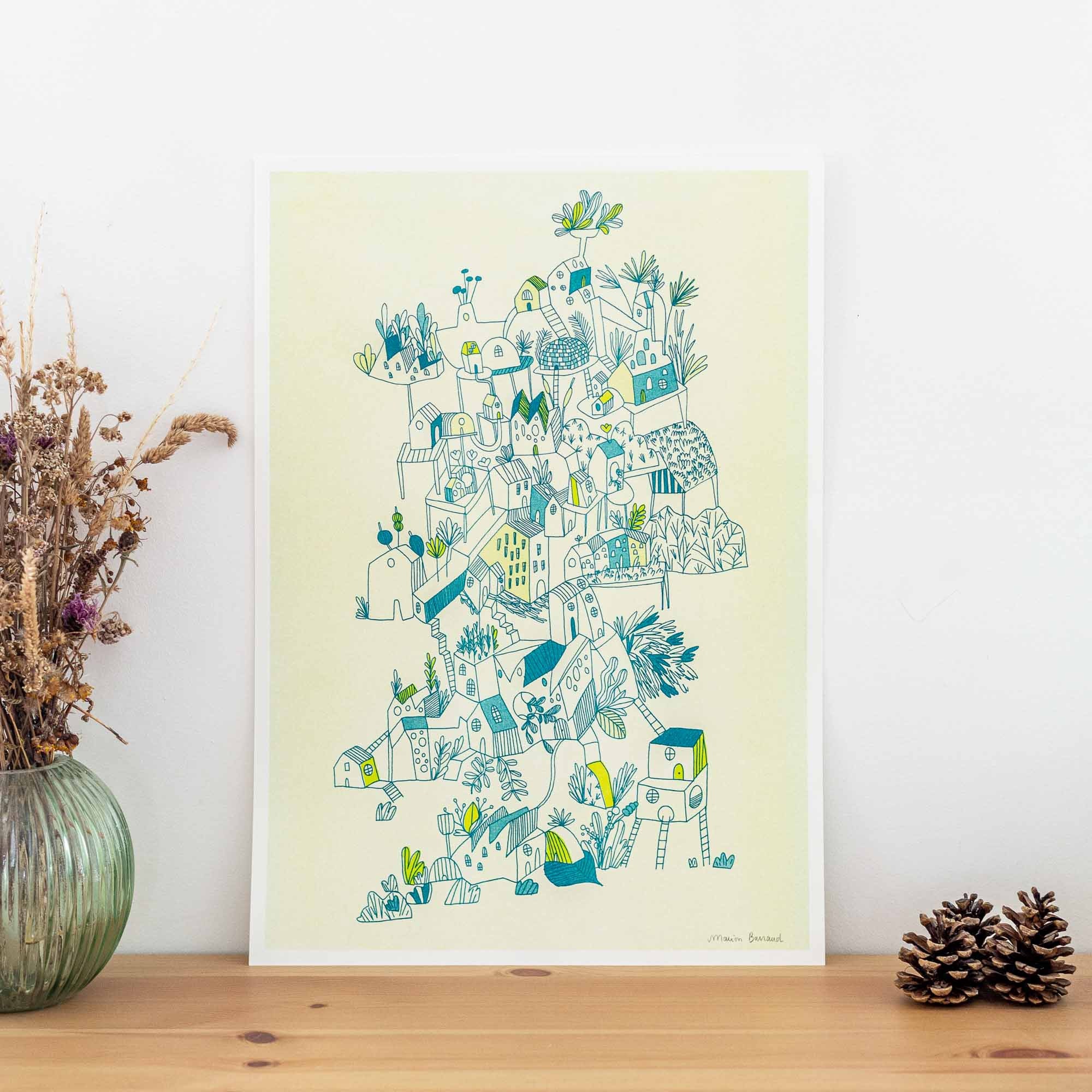 Tirage A3 Le Village Imprimé en Risographie