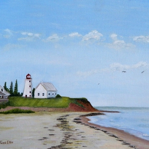 Faro de la isla Panmure, Isla del Príncipe Eduardo, Impresión de pared de 5x7, Impresión de paisaje marino, Arte de playa, Artista de la Isla del Príncipe Eduardo, Impresión de faro canadiense, Regalo