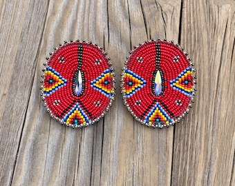 Red Beaded Earrings: Ethnic Embroidered Style