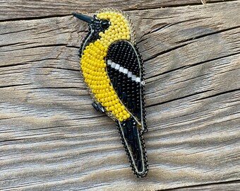 Yellow Oriole Bird Pin, Embroidered Brooch, Hooded Oriole Pin, Yellow Bird Pin, Bird Pin, Hooded Oriole Bird