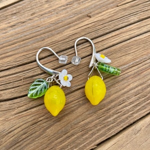 Lemon Earrings, Fruit Earrings, Czech Glass Beads, Yellow Earrings, Citrus Earrings
