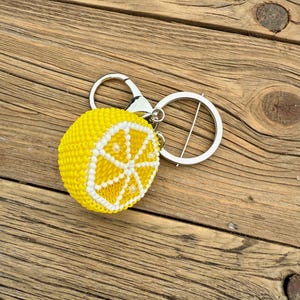 Lemon Keychain, Lemon Handbag Charm, Crochet Beaded Charm, Fruit Keychain, Citrus Charm, Citrus Keychain, Beaded Lemon
