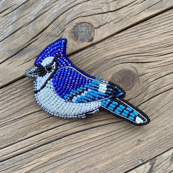 Blue Jay Brooch/Pin, Bird Brooch, Blue Bird Pin, Small Gift, Beaded Brooch, Embroidered Bird Brooch, MADE TO ORDER