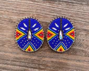 Blue Beaded Ethnic Earrings: Embroidered Style, Made To Order