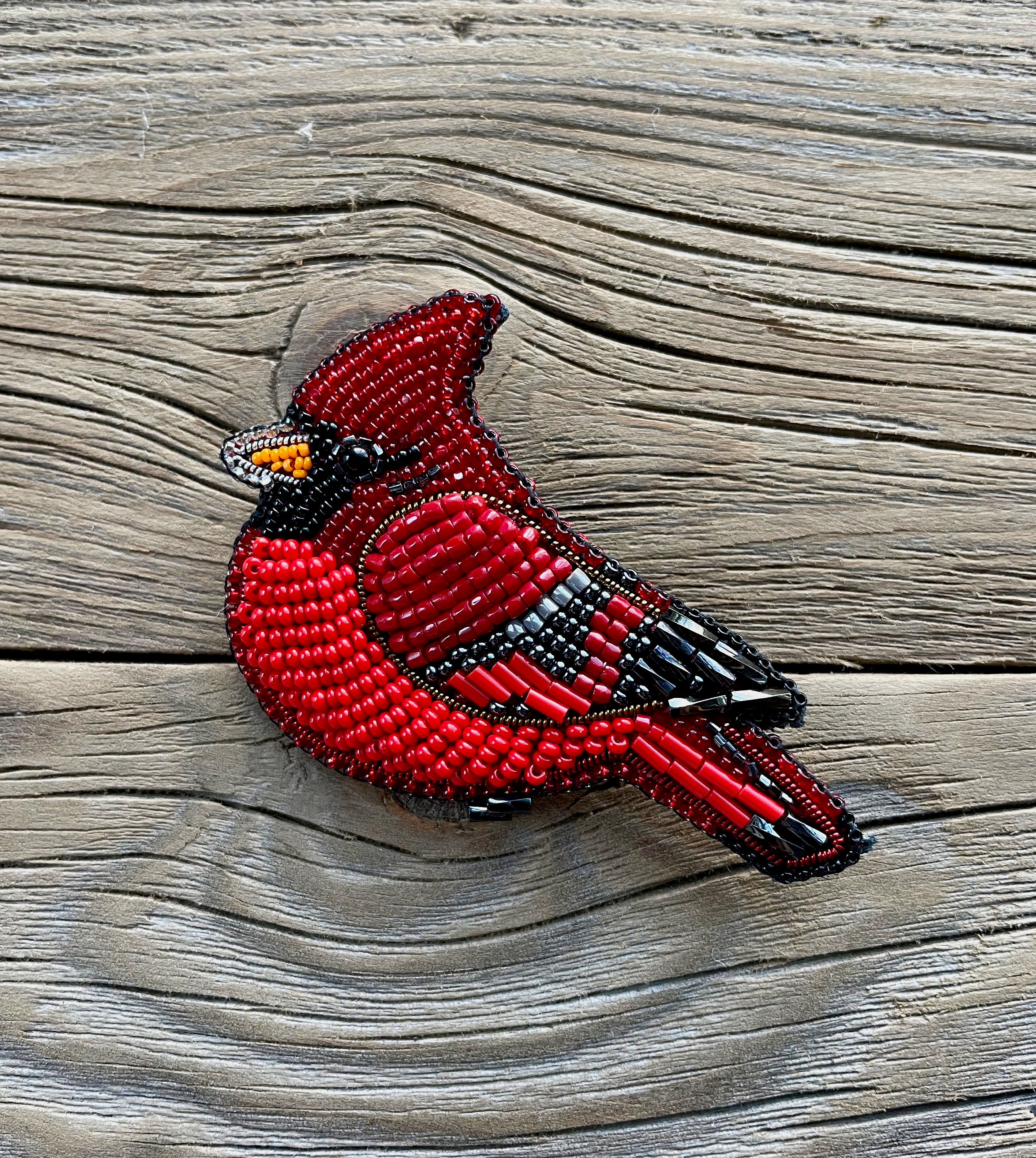 Cardinal Bird Brooch pin Cardinal Beaded Bird Red Bird Cardinal