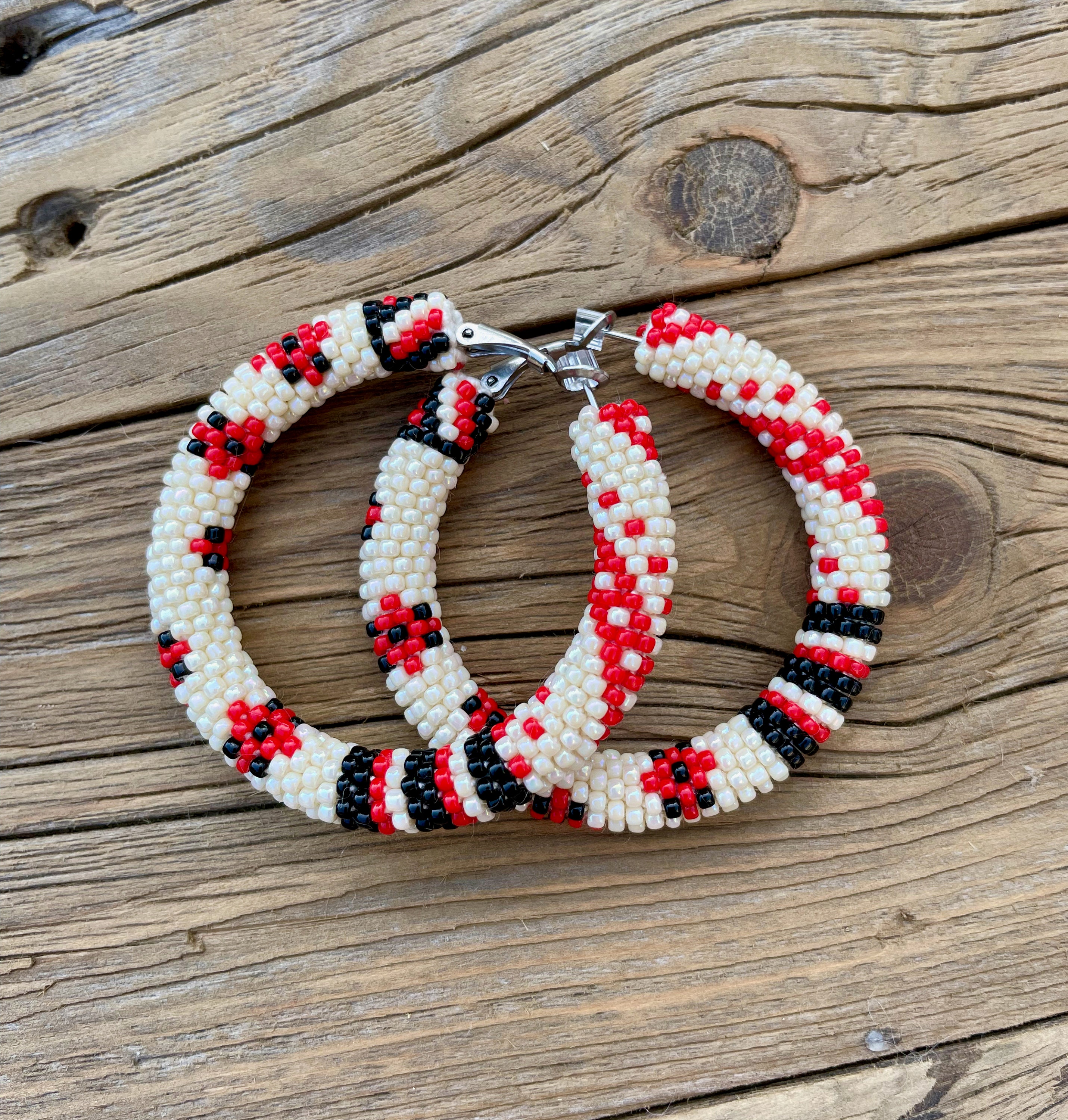 Jewelry Native American Beaded Blue Earrings Paper Bead Hoop