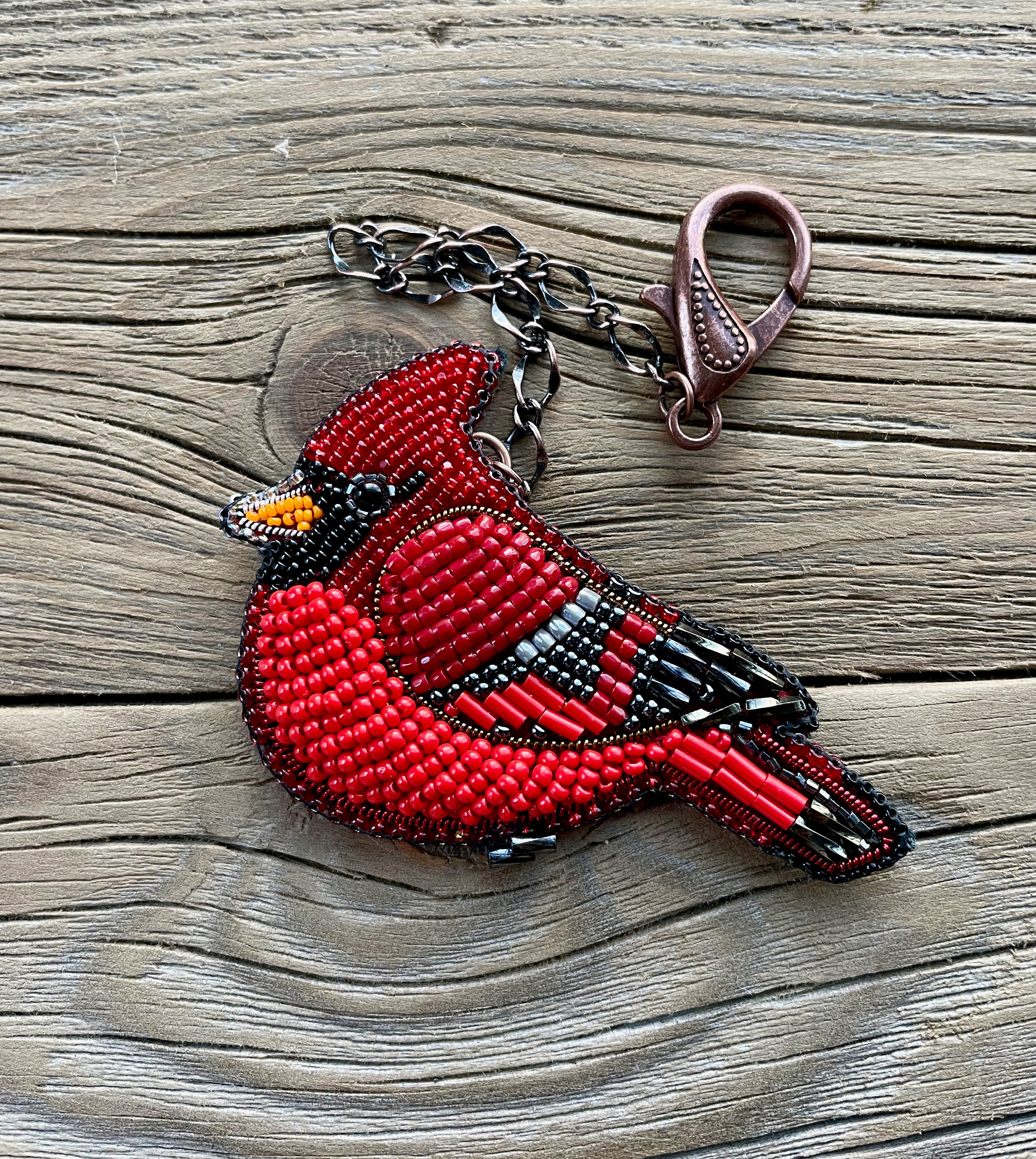 Cardinal Bird Keychain Cardinal Beaded Bird Red Bird Cardinal