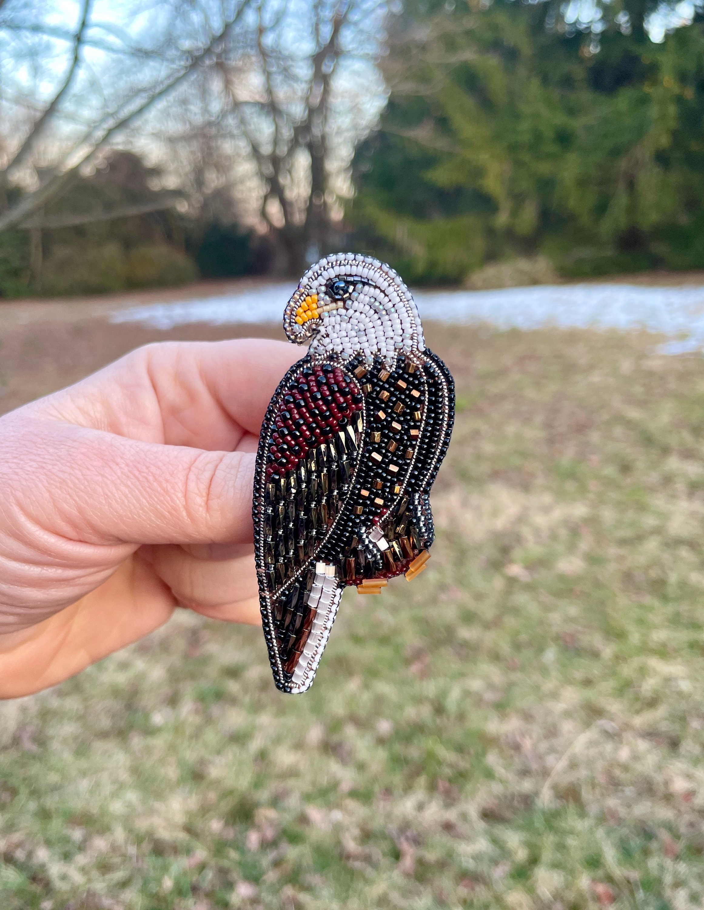 Beaded Bald Eagle Brooch: Embroidered Bird Pin - Etsy