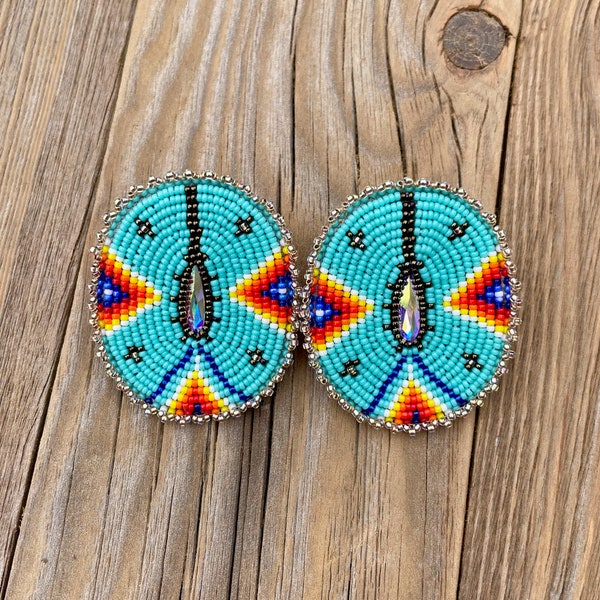 Ethnic Style Beaded Earrings, Turquoise Ethnic  Earrings, Embroidered Ethnic Style Earrings, MADE TO ORDER