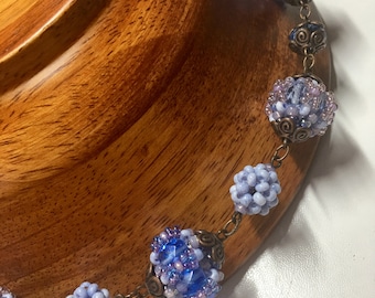 Handmade Purple Beaded Necklace: Violet Beadwork Jewelry