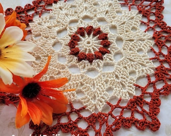 Handmade Crocheted Doily, small 8" doily,  Fall doily