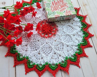 Handmade Crocheted Doily ; textured design&gt; Christmas doily, Holiday decor, Leylight