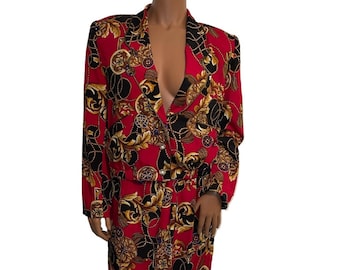 Vintage Baroque Scarf Print Skirt and Jacket Set SZ 10