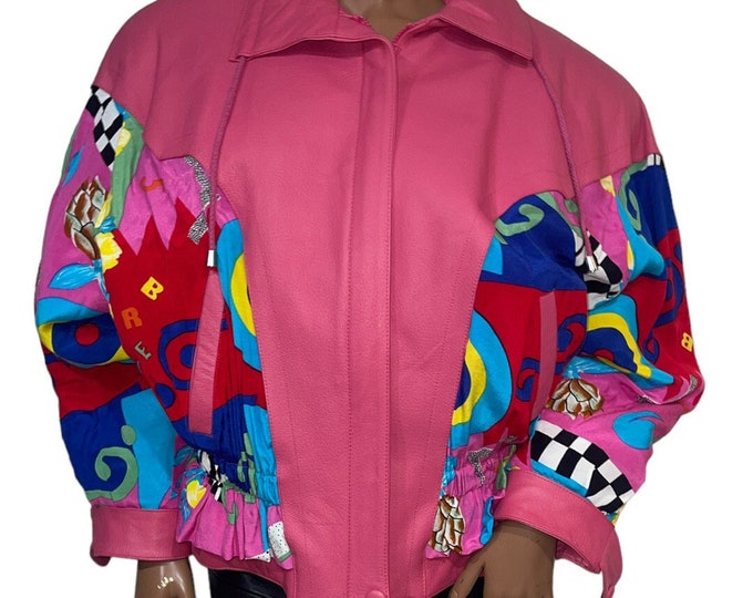 Vintage Leather Abstract Bomber Jacket